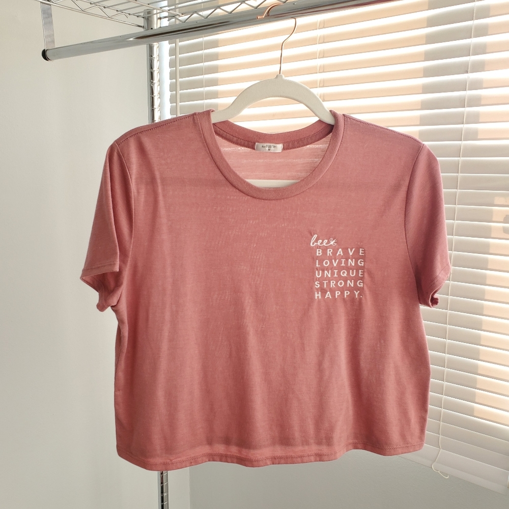 beeBlush "Brave, Loving, Unique, Strong Happy" Cropped Tee - Mauve, Medium
